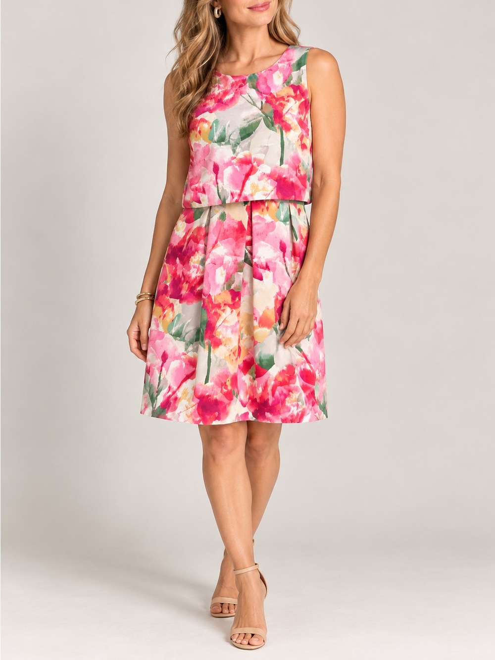 Eliza J Watercolor Floral Crop Overlay Fit & Flare Dress – Size 10